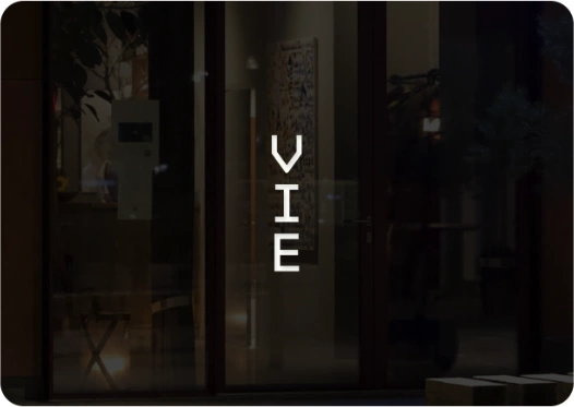 Brand identity work featuring the VIE wordmark.